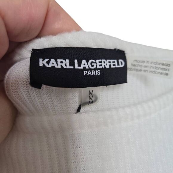 KARL LAGERFELD Paris Knit Ribbed Crewneck Sweater Ivory Size Medium - Picture 9 of 10